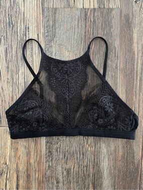 Victoria’s Secret Body by Victoria Mesh High Neck Bralette Bra Small Black Lace